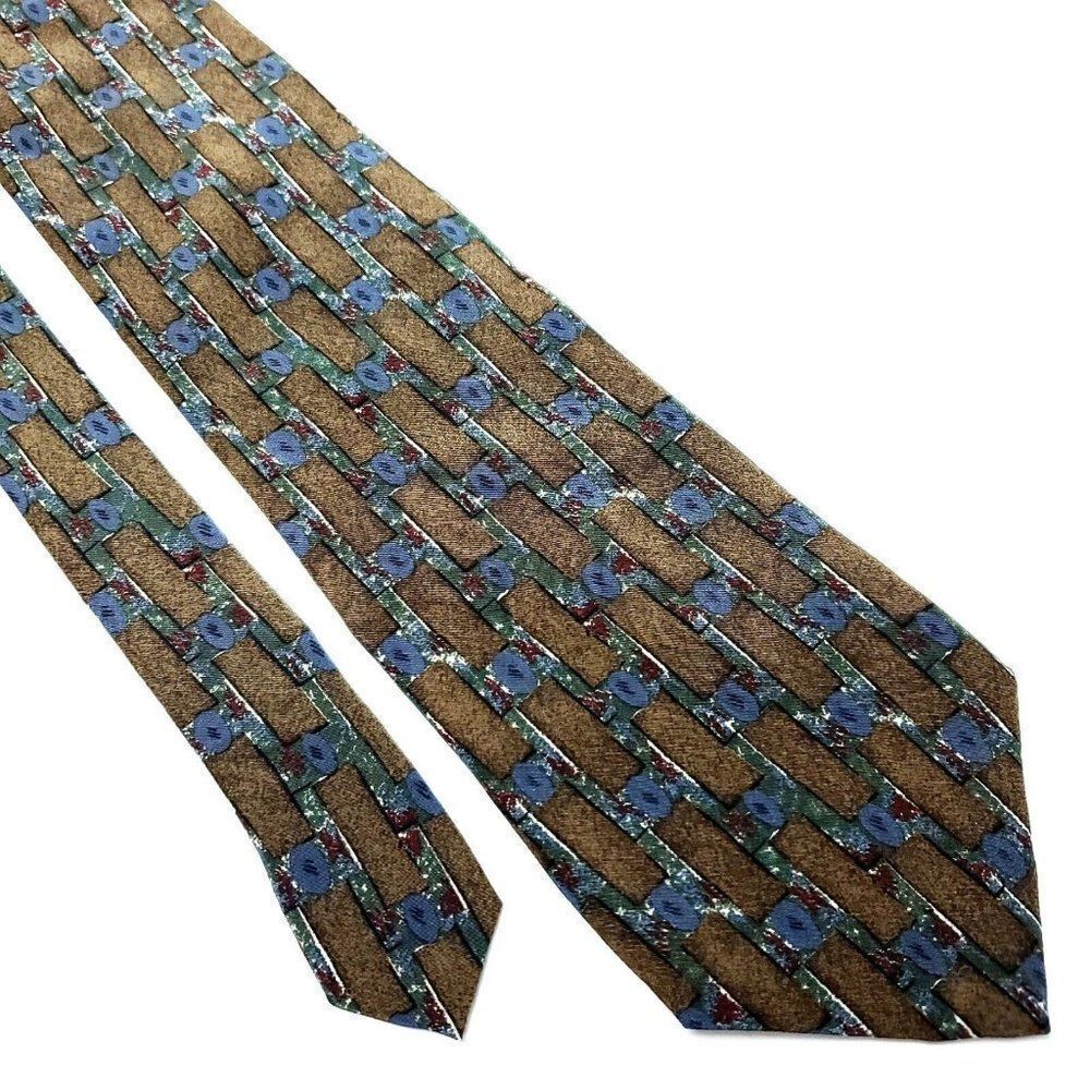 Lord Taylor Silk Tie Brown Print USA Short Wide